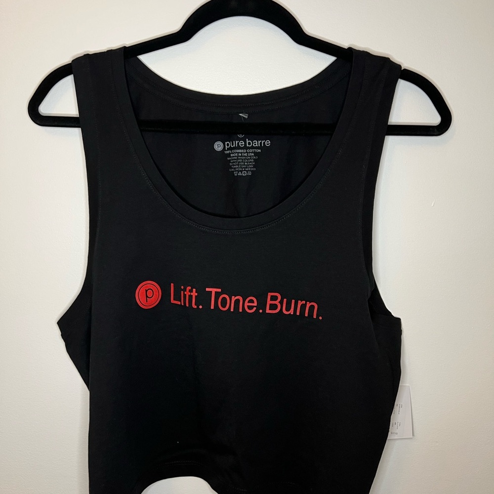Pure Barre Black Crop Tank with Red Logo